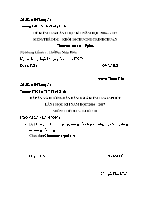 Bộ đề kiểm tra một tiết Thể dục lớp 10 - Năm học 2016-2017 - Trường THPT Mỹ Bình